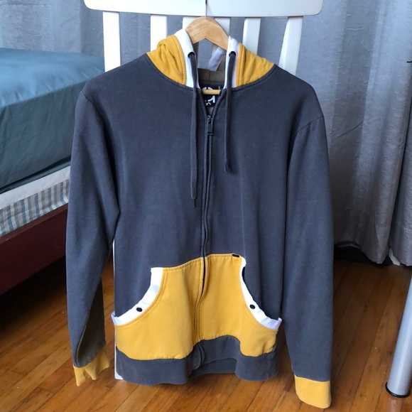 Hoodie Zip Up Mustard Yellow Navy Green White trim - Picture 1 of 3